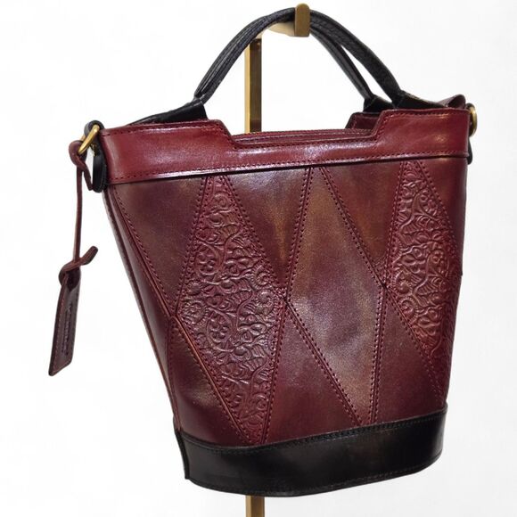 Old Trend Primrose Mini Eco Leather Bucket Tote Bag Burgundy 2 Top Straps Purse - Picture 5 of 13